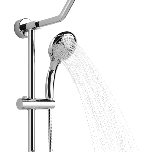 PULSE ShowerSpas Kauai III Polished Chrome Rain Shower Head with Handheld Spray - 2.5 GPM, 8" Showerhead, 5-Function HandShower, Adjustable Slide Bar - Shower Heads with Handheld Spray Combo - size: 2.5 Gallon Per Minute, style: Polished Chrome