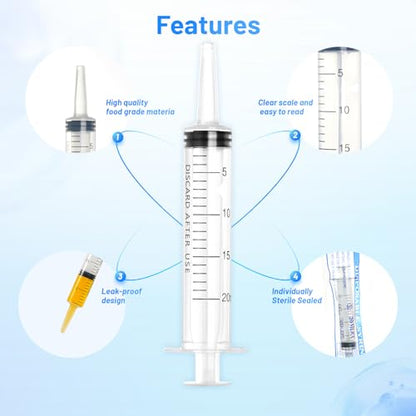 20ml Plastic Syringe with Cap, Large Syringes without Needle for Liquid, Scientific Labs, Measurement, Pet Feeding ,Ink Refilling ,Oil or Glue Applicator, Individually Wrapped (10 Pack) - style: 20ml