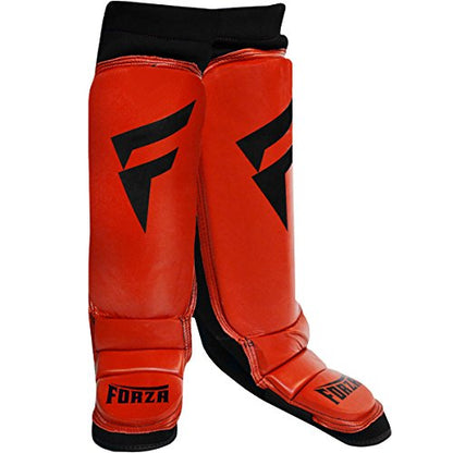 Forza Sports Leather Instep Shin Guards - Red/Black - size: Large