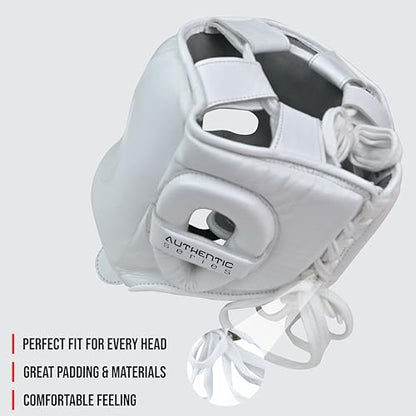 A1 Boxing Sparring Headgear – Face Saver Head Guard with Nose Protection, Cowhide Leather Boxing Headgear for MMA, Muay Thai & Kickboxing Training - color: White, size: Small-Medium