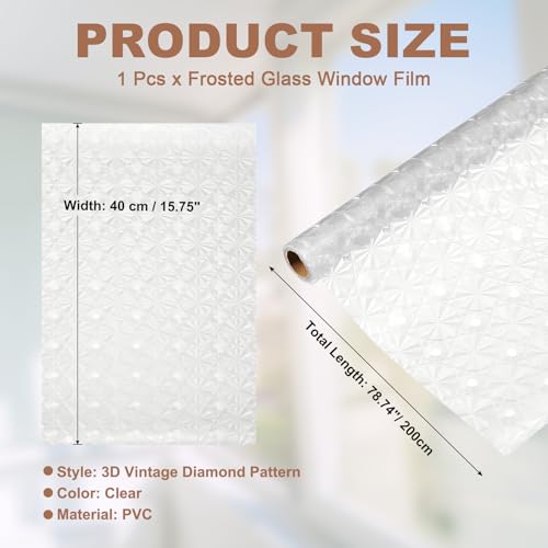 uxcell Window Privacy Film, 78.7 x 15.7 Inch Frosted Glass Window Film, Static Cling Non-Adhesive Reusable Door Coverings 3D Diamond Pattern for Bathroom Home Living Room, Clear - size: 78.7 x 15.7 Inch