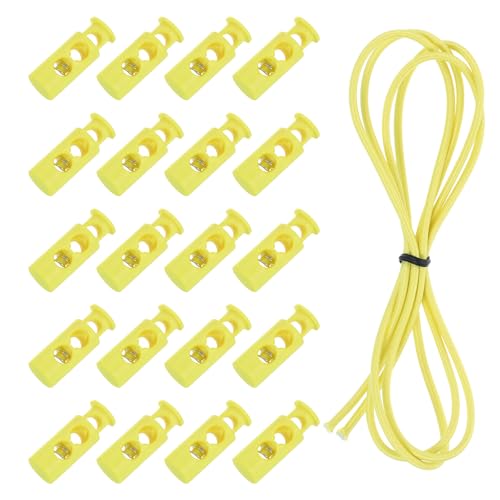 uxcell 25 Pcs Double Hole Cord Locks with 37Inch Elastic Shock Cord, Plastic Spring Toggle Stopper Clip with Stretch String for Shoelaces Drawstrings Paracord, Yellow - color: Yellow