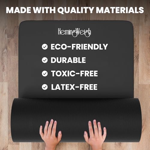 HemingWeigh 1 Inch Extra Thick Non Slip Yoga Mat - Exercise Mats for Home Workouts, Black (70"L x 23"W)