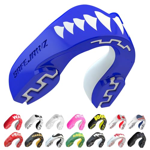 SAFEJAWZ Shark Mouth Guard, Youth Dual Layer Mouthguard with Case - color: Shark, size: Junior (<11)