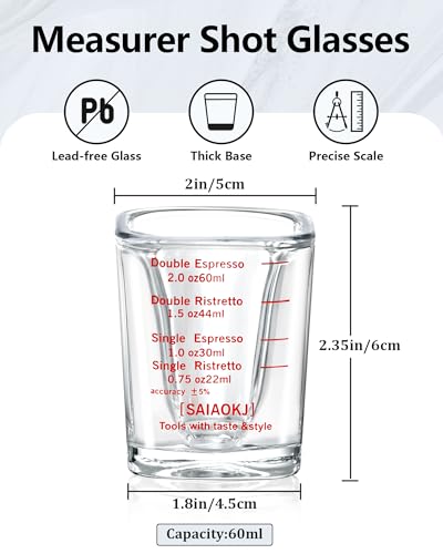 Shot Glasses Measuring Cup Set 2PACK Espresso Shot Glasses Liquid Heavy Glass 2oz/60ml (Red) - color: 2 Pack-ZRed