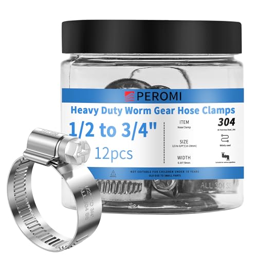 12PCS Adjustable Hose Clamps, 304 Stainless Steel Worm Gear Clamp, 1/2"-3/4"(13-19mm), Rolled Edge No Perforations, Heavy Duty Reusable Pipe Clamp for Home, Auto, Industrial, Garden, Boat, Marine - size: 1/2" hose clamp to 3/4" hose clamp
