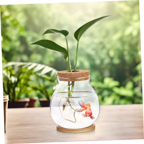 Generic Desktop Glass Fish Bowl Aquarium with Base Hydroponic Terrarium for Betta Fish and Plants with Mat Decorative Desktop and Shelf Use