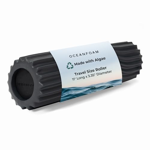 Oceanfoam Ripple Travel Foam Roller (11" x 3.35") Firm Mini Foam Roller for Physical Therapy, Deep Tissue Massage, Back Pain - High Density, Ergonomic Wave Textured, Yoga, Pilates, Exercise (Charcoal) - color: Charcoal