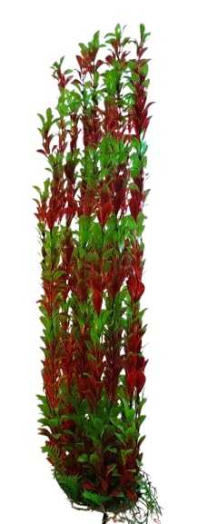 Jumbo Aquarium, Pond Artificial Green and Burgundy Plant 60-65cm (25 Inch) Tall, Fish Tank Foliage Ornament | Plastic Aquascaping Decoration, XL Background Foliage, Provides Coverage for Koi
