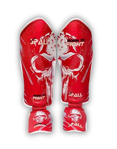 Spall Shin Guard Born to Fight for Kickboxing, Muay Thai, MMA, Fighting and Training Pads, Instep Foam Protection, Leg Foot Protector for Martial Arts, Sparring, BJJ and Boxing Gear - color: Red, size: Large-X-Large