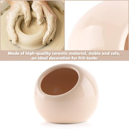 DQITJ Aquarium Decor Ceramic Cave Betta Fish Tank Hideout Stone Fast Landscape Ceramic Ornament for Fish Shrimp Turtle (Orange)