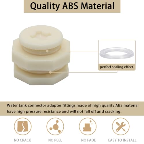 1/2 Female ABS Bulkhead Fitting, Plastic Water Tank Connector Adapter Fitting with Plugs for Outdoor rain Barrel Garden Hose Adapter Spigot kit Water Tank Gallon Drain Bucket(Set of 4)
