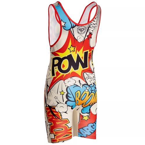 KO Sports Gear Adult Wrestling Singlets, Funny & Holiday Designs, XS-3XL - color: Glow in the Dark Comic Book, size: X-Small