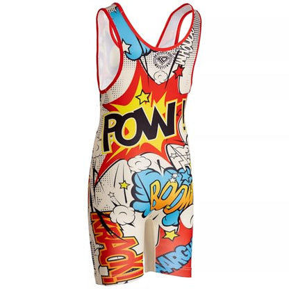 KO Sports Gear Adult Wrestling Singlets, Funny & Holiday Designs, XS-3XL - color: Glow in the Dark Comic Book, size: X-Large