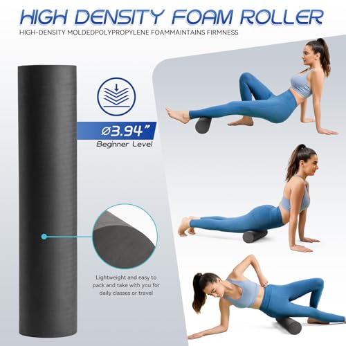 Krightlink 2-in-1 18" Foam Roller Set for Deep Muscle Massage | Foam Roller Trigger Point Release Back Roller for Fitness Relieves Muscle Pain Myofascial Pilates, Yoga (Black) - color: Black-18"(2 in 1)