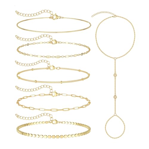 18K Gold Plated Small Cross Bracelet for Women | Tiny Cute Cross Bracelets | Beaded Bracelet | Hip Hop Knot | Hand Chain Bracelets | Gold Jewelry Gifts for Women - color: Gold Hand Chain 3#