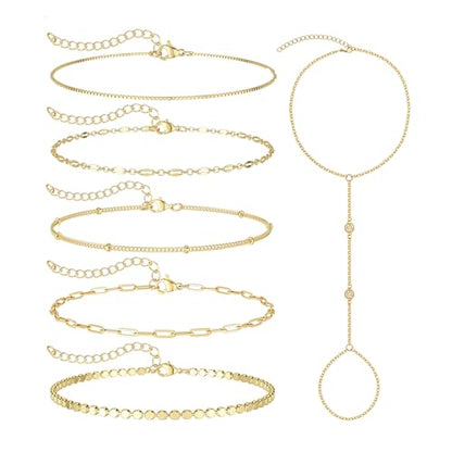 18K Gold Plated Small Cross Bracelet for Women | Tiny Cute Cross Bracelets | Beaded Bracelet | Hip Hop Knot | Hand Chain Bracelets | Gold Jewelry Gifts for Women - color: Gold Hand Chain 3#