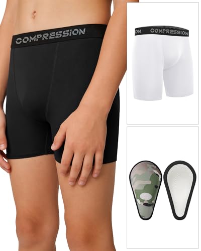 Dalavch 4 Pack Youth Boys Sliding Compression Shorts with Protective Cup - size: X-Small