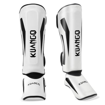 Muay Thai Shin Guards for MMA Sparring, Martial Arts,Kickboxing | Leg Instep Protection Pads, Kickboxing MMA Training, Sparring Gear, Professional MMA Equipment - color: Black-White, size: Large