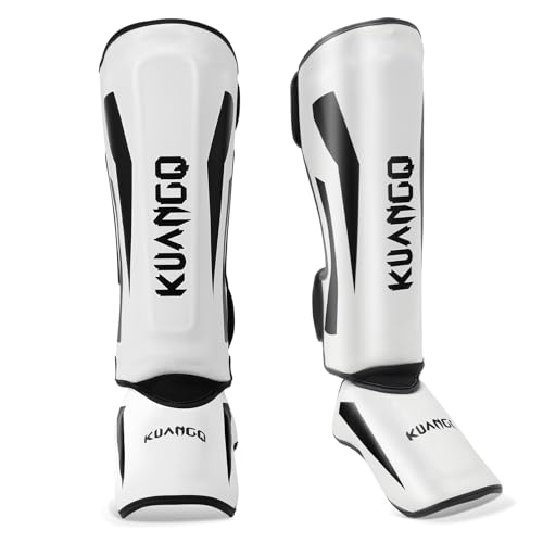 Muay Thai Shin Guards for MMA Sparring, Martial Arts,Kickboxing | Leg Instep Protection Pads, Kickboxing MMA Training, Sparring Gear, Professional MMA Equipment - color: Black-White, size: Large