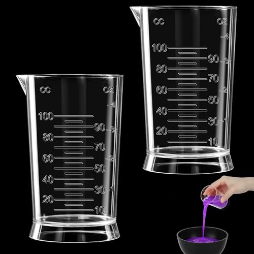 2Pcs Measuring Cup, 4 oz (100ml) Hair Dye Measuring Cups, Clear Plastic Graduated Beakers with Easy-Read Scale for Salon & Home DIY Coloring