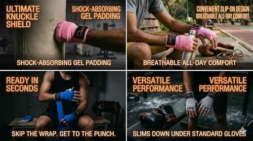 Inner Gel Boxing Hand Wraps | Padded Inner Gloves for Training & Bag Work Quick-Dry Fabric with Wrist Strap – Ideal Under Boxing Gloves for Men & Women