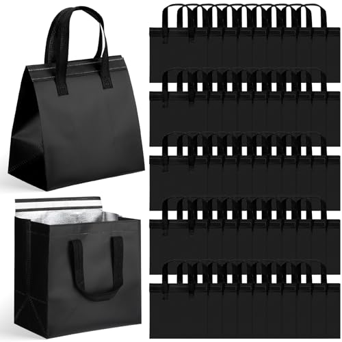 Insulated Bags for Food Delivery, Lunch Bags Bulk Insulated Take Away Bag for Hot Cold Coffee Milk Tea Fresh Seafood for Catering Restaurant Grocery(9.45x9.45x5.91inch,Black,50 Pcs) - color: Black, size: 9.45x9.45x5.91Inch
