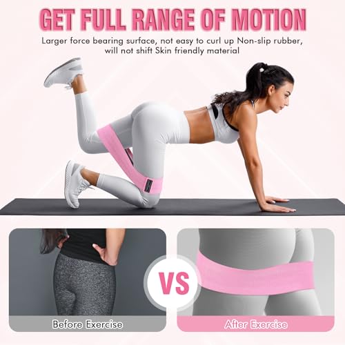 12 Pcs Fabric Resistance Bands for Working Out Non-Slip Booty Exercise Loop Bands for Women Men Glutes Hip Thigh Butt Yoga Pilates Fitness Gym, Light Medium Heavy - color: Pink, style: Light Resistance