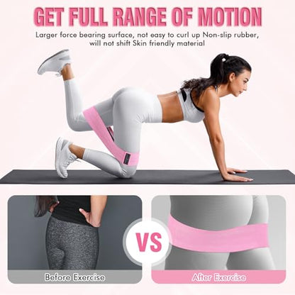 12 Pcs Fabric Resistance Bands for Working Out Non-Slip Booty Exercise Loop Bands for Women Men Glutes Hip Thigh Butt Yoga Pilates Fitness Gym, Light Medium Heavy - color: Pink, style: Light Resistance