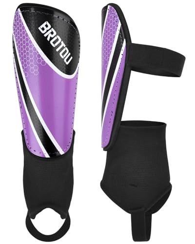 BROTOU Shin Guards Soccer Youth, Soccer Shin Guards for Kids 3-15 | Light Weight Adjustable Straps Shin Pads Protection Equipment with Ankle and Leg Calf Protection - color: Purple, size: Medium