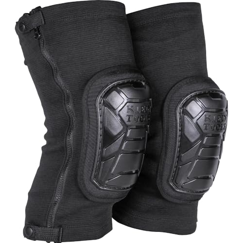 KLEIN TOOLS 60629 Tough-Flex Knee Sleeves for Work, Construction, Low-Profile Sleeve with Zipper, Gel-Like Foam, Black, M/L - size: M/L