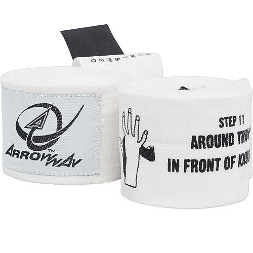 ArrowWay Instructional Hand Wraps w/Printed Directions for Boxing & MMA - 142" Meister Elastic - color: White