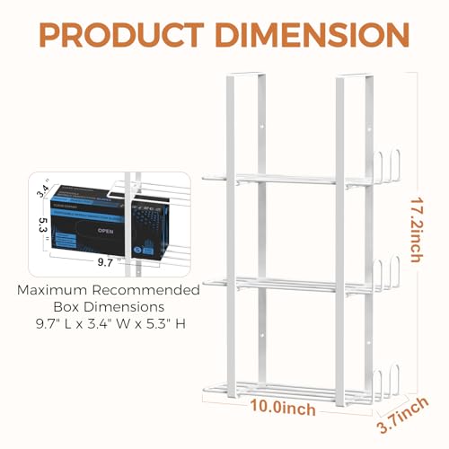 Glove Holder Dispenser for Wall Mount, White Metal Disposable Latex Gloves Holder for Lab, Wall-Mounted Rubber Box Holder, Tissue Rack for Kitchen and Garage - color: White