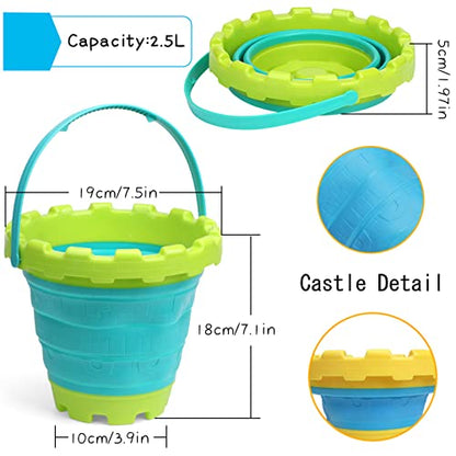 Jumbo Sand Beach Bucket Toys for Kids, Large Fodable Bucket with Mesh Bag, Silicon Travel Collasible Pail Toys For Sand Snow Fun, Sanbox Toy Garden Tools Perfect for Beach Snow Backyard Gifts 3 PACK - style: Fang