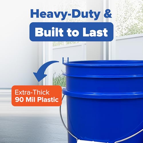 5 Gallon Bucket - Food Grade Bucket, Metal Handle Grip, BPA-Free, Heavy-Duty 90 Mil HDPE Plastic Pail, Stackable Utility Container, Made in USA, Lid Not Included, Blue, 12 Packs - color: Blue, size: 12 Packs