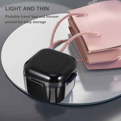 Tofficu Denture Bath Case Cup Box Portable False Teeth Holder Storage Soak Container Orthodontic Retainer Case with Strainer Basket for Travel Cleaning (Black)