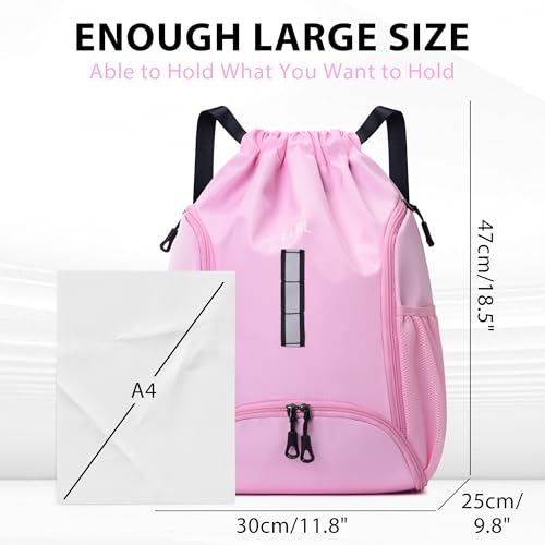 U・helper Drawstring Gym Backpack, Sports Cinch Sack, Swimming & Travel - color: Pink