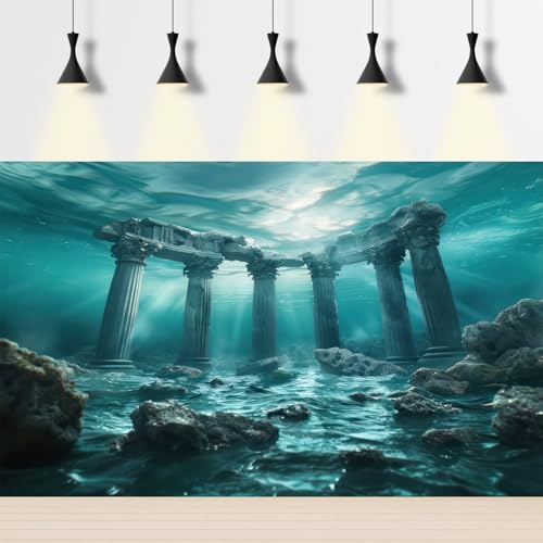Under The Sea Aquarium Background Underwater Marine Ruins Ancient Structures Fish Tank Background Coral Encrusted Artifacts Stunning Ocean Terrarium Backgrounds Diving Theme Tank Backgrounds 24x16in