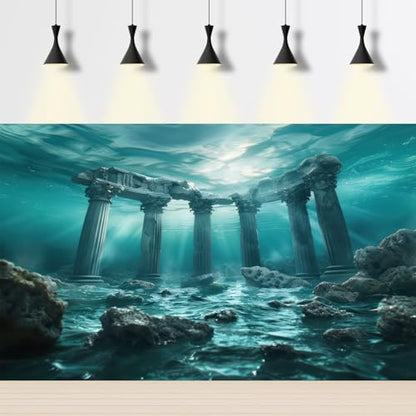 Under The Sea Aquarium Background Underwater Marine Ruins Ancient Structures Fish Tank Background Coral Encrusted Artifacts Stunning Ocean Terrarium Backgrounds Diving Theme Tank Backgrounds 24x16in