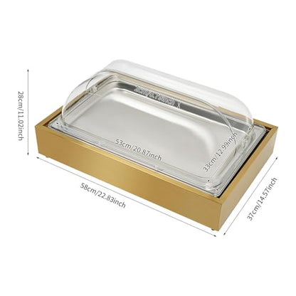 Countertop Ice Food Serving Display Tray with Transparent Roll Lid Buffet Cold Serving Cooler Platter Cooling Fruit Food Dishes Display Plate Table Decorations