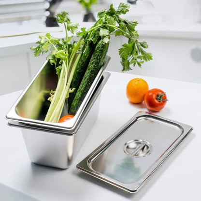 8 Pack Stainless Steam Hotel pan 1/3 Size x 6 inch Deep Table Pan with Lid Food Storage Containers Anti Steam Pan Restaurant Anti Clogging Steamer 12.8 x 6.9 x 5.9 inch for Party, Restaurant, Hotel
