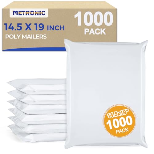 Metronic Poly Mailers 14x19 1000 Pack, Heavy Duty Shipping Bags Bulk Self Seal Waterproof Tear Weather Resistant Large Mailing Envelopes, Packaging bags for Small Business, Boutique, Clothing, White - color: White, size: 14.5x19 1000PC