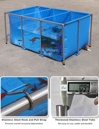 PVC Canvas Liners Above Ground Koi Fish Pond with Transparent Viewing Window and Stainless Steel Frame, Large Outdoor Aquarium Fish Tank for Turtle/Goldfish Farming, Foldable(39.3"x23.6"x11.8") - size: 39.3"x23.6"x11.8"
