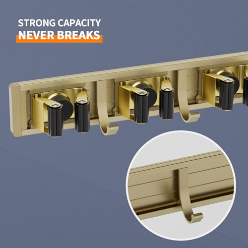reliahom Broom Holder Wall Mount Mop Hanger Tools organizer 5Racks 4Hooks - color: Bronze