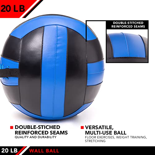 JFit Wall Ball – Premium Soft Weighted Exercise Ball for Strength, Conditioning, Gym & Home Workouts, 4-30 LB - color: Blue/Black, style: 20-Pound