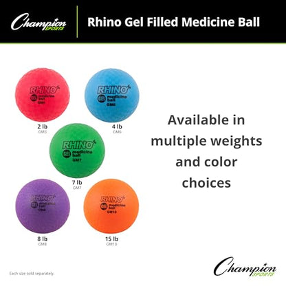 Champion Sports Rhino Gel Filled Medicine Ball – Durable, Soft Grip Weighted Ball for Strength, Cardio, & Rebounder Training – Multiple Weights for Home Gym & Fitness - style: 8 LB Medicine Ball (Purple)