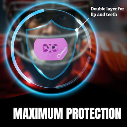 O Shield Core Football Mouth Guard, Detachable Strap - color: Pink