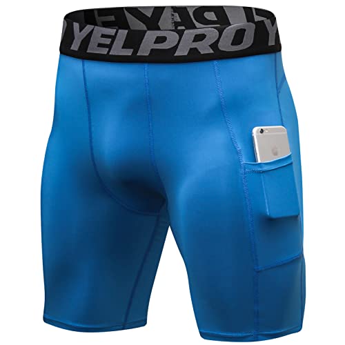 SPVISE Compression Shorts Men 1/3 Pack, Dry Fit Compression Underwear Spandex Running Shorts, Workout Athletic Shorts Pocket - color: 1 Pcs # Blue, size: X-Large