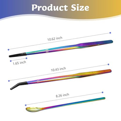 3 PCS Extra Long Reptile Feeding Tongs and Spoon Set Stainless Steel Reptile Tweezers for Aquarium with Rubber Tip Straight and Curved Terrarium Feeder Tools for Bearded Dragon Lizards