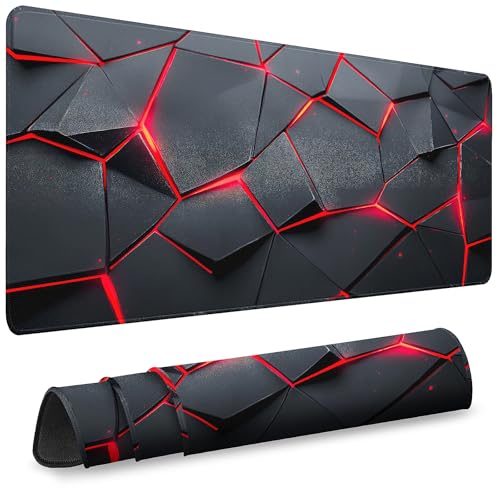 Gaming Mouse Pad - (31.5"×11.8") Honeycomb Large Mouse Pads for Desk - Desk Mat for Keyboard and Mouse with Non-Slip Base, Desks Pad Matfor Game/Office & Home (Black Red) - color: Black Red